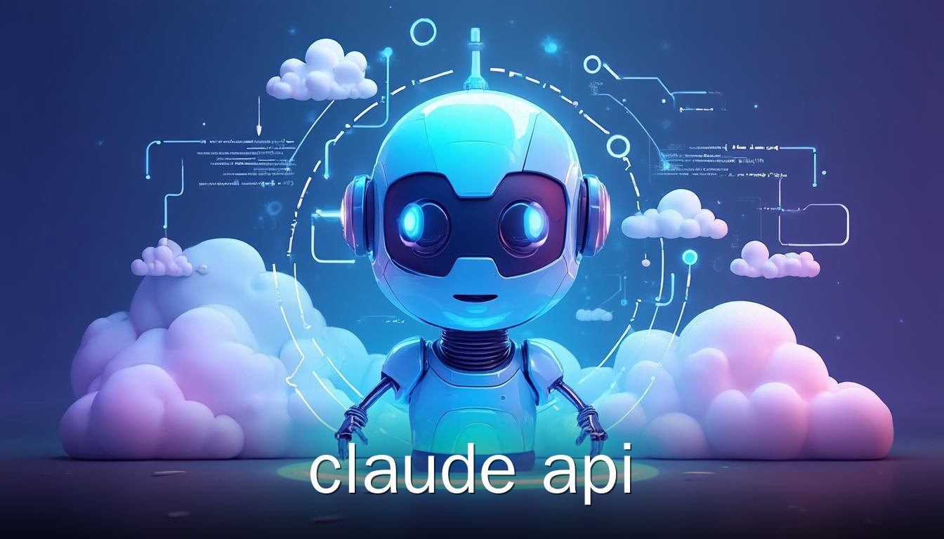 Claude API 接口概念图，蓝色机器人头像与代码云朵