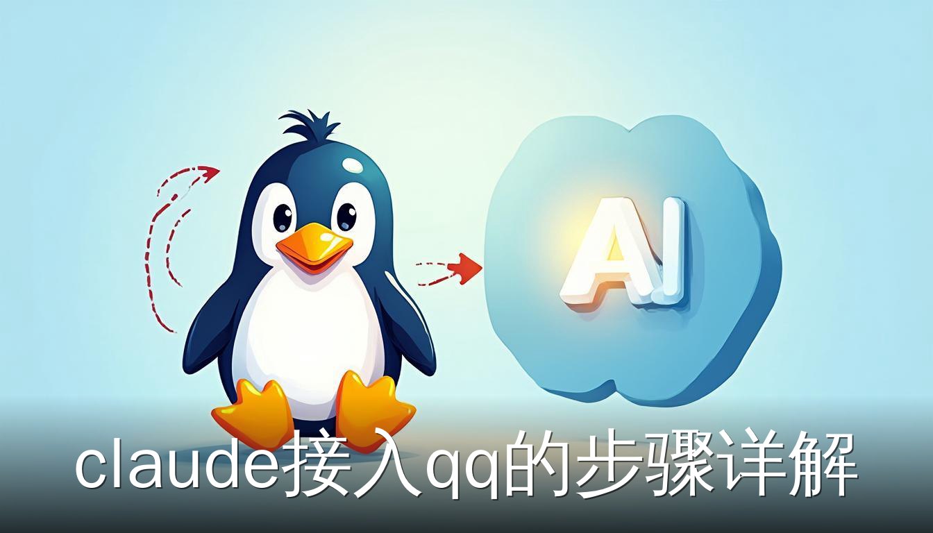 QQ企鹅图标与Claude AI图标通过箭头连接，表示接入步骤